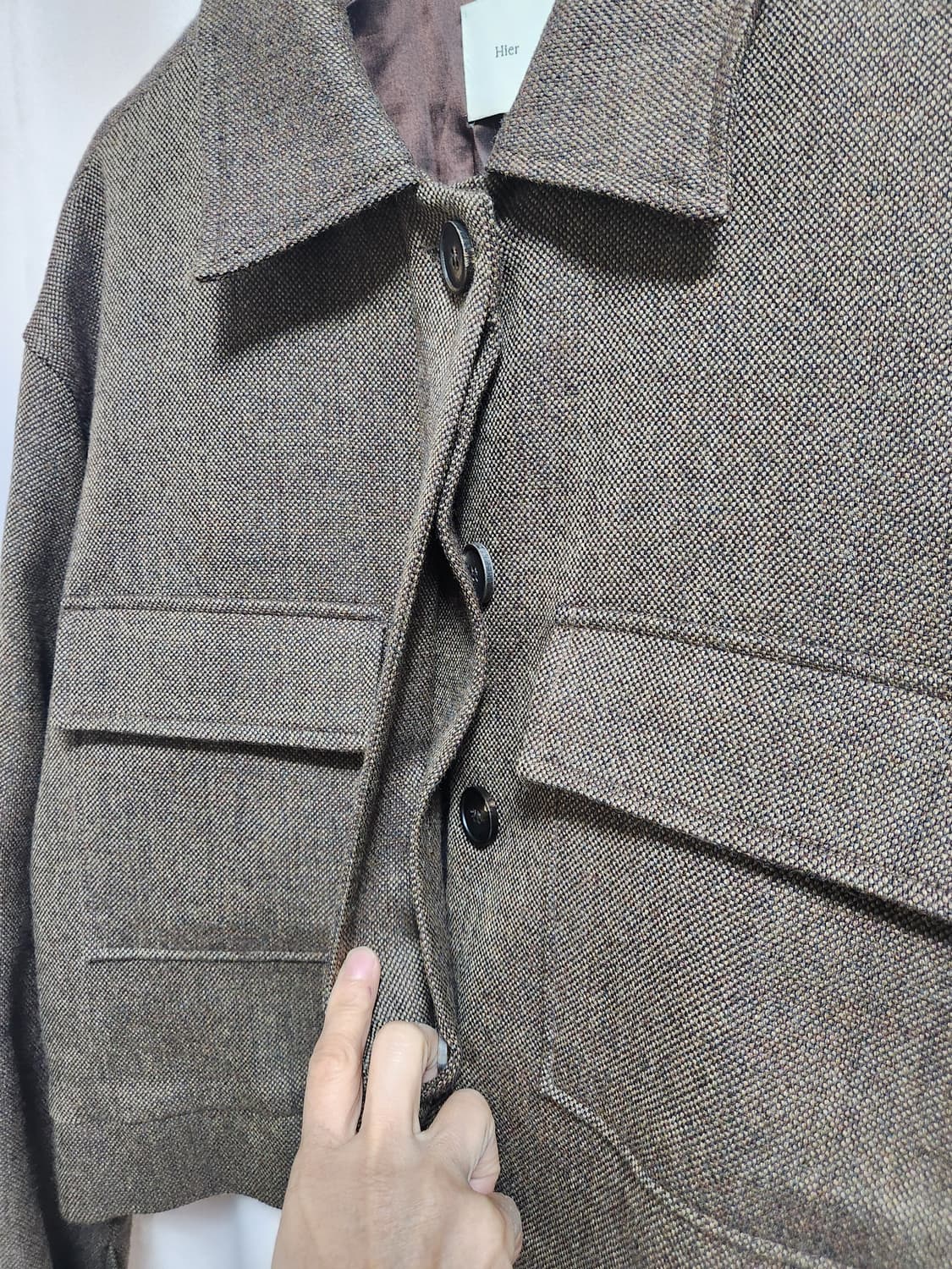 미착용급 Hier 헤링본 울(100%)크롭 자켓 상품이미지5