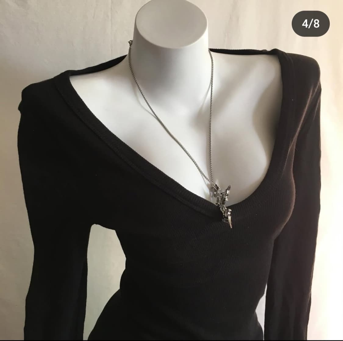 빈티지 긱시크 블랙 브이넥 탑 상품이미지2