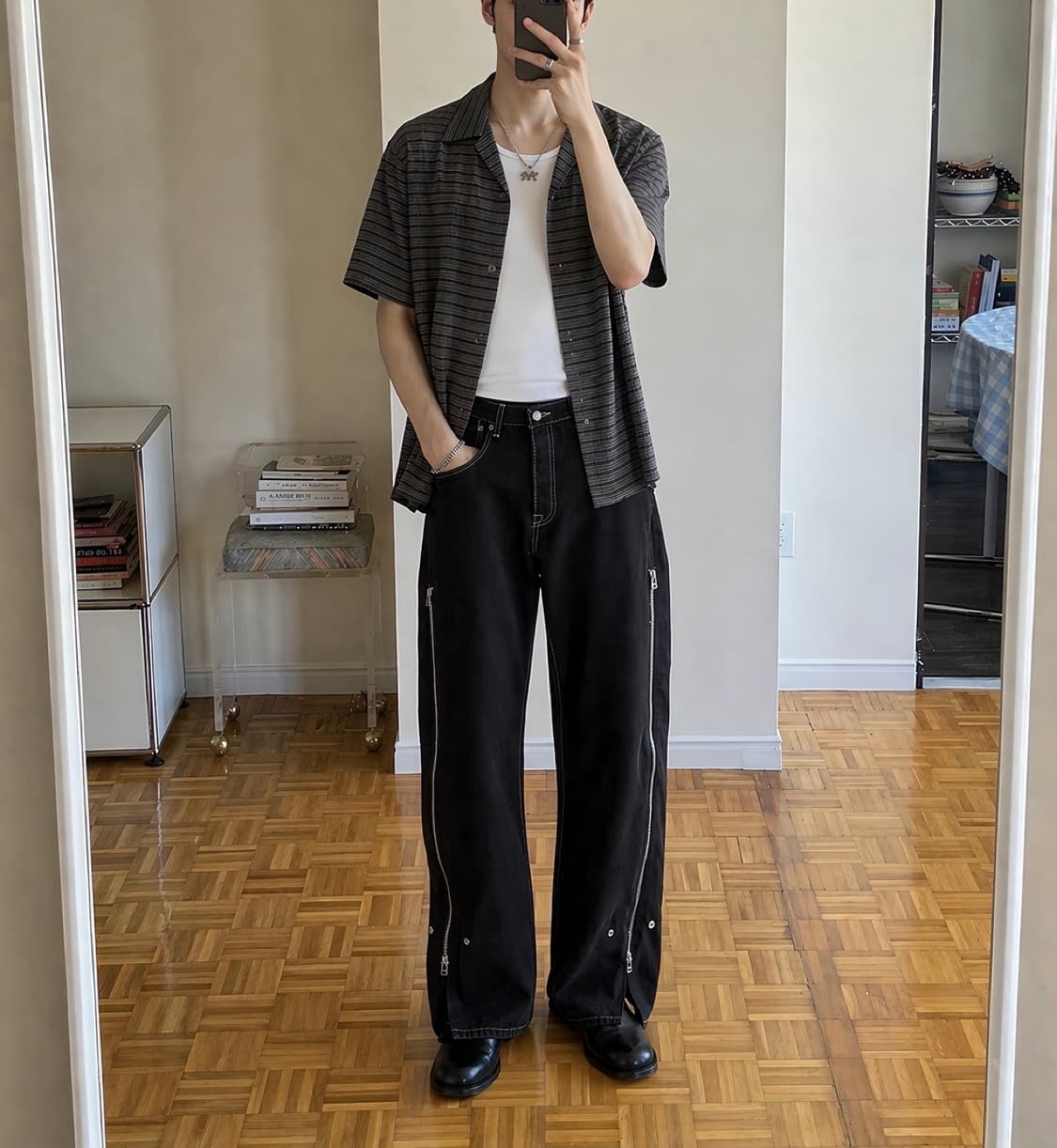 OLDPARK ZIP BAGGY, BLACK L 상품이미지1