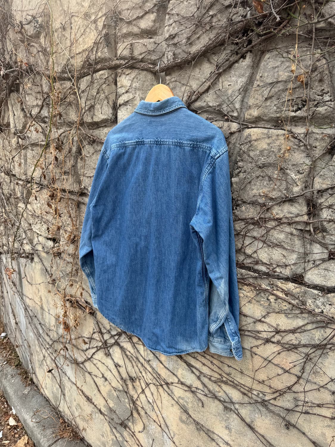 90s 엘엘빈 빈티지 체크 플란넬 안감 데님 셔츠 M 상품이미지4