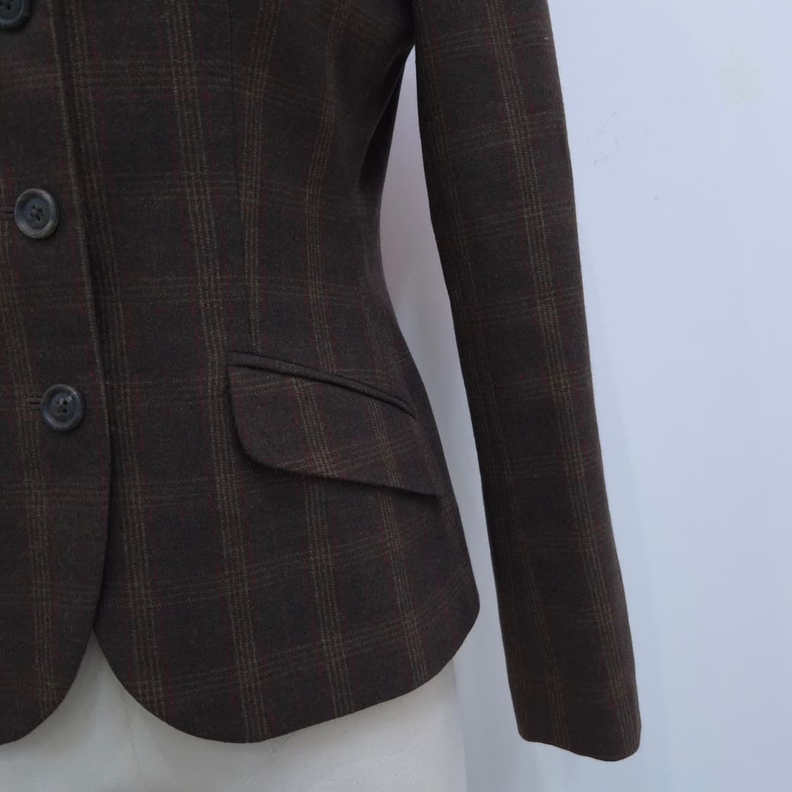 Lands’ End 브라운 체크 울 블레이저 상품이미지5