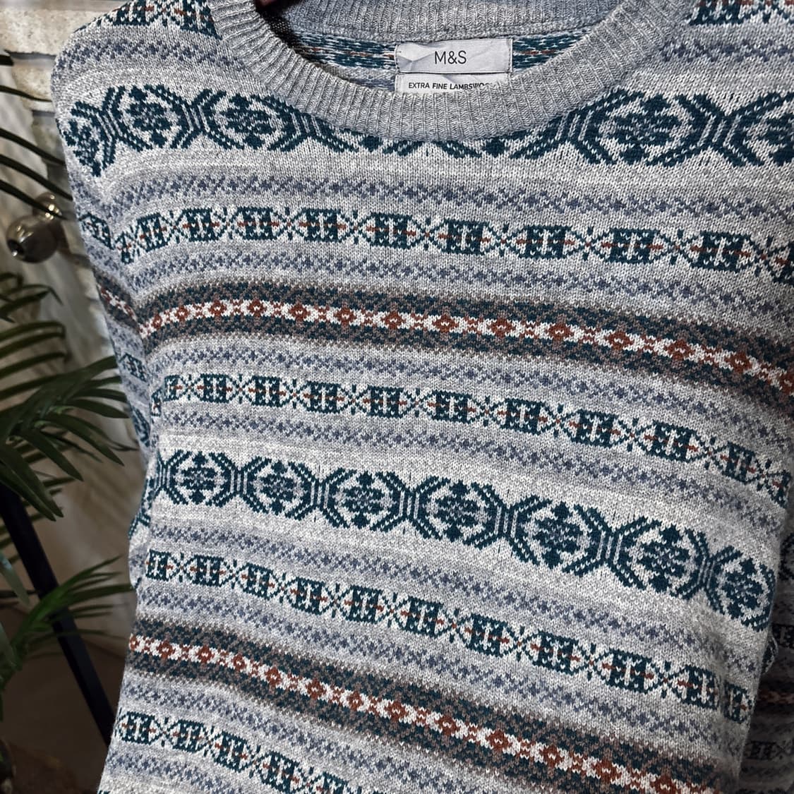 USA VINTAGE 스트라이프 에스닉 패턴 니트 롱슬리브 램스울 디테일 상품이미지6