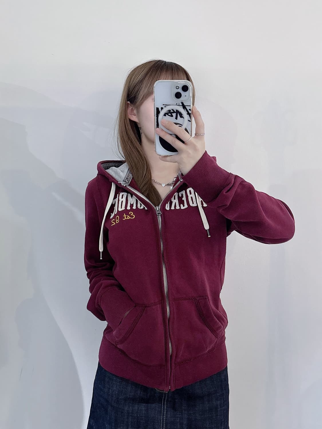 아베크롬비 빅로고 버건디 후드집업 상품이미지2