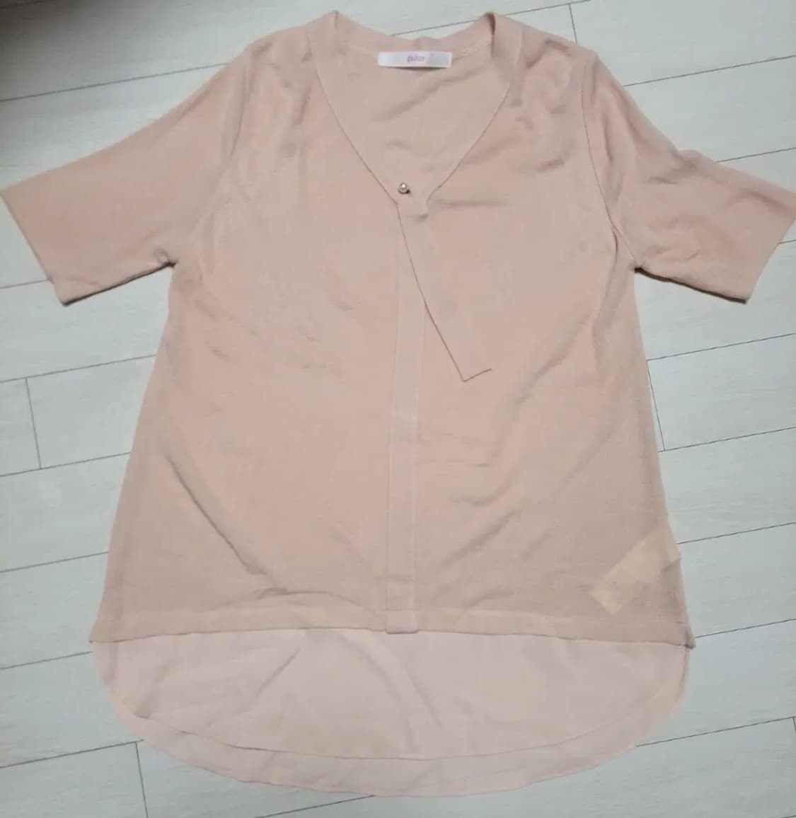 급처새상품!SOUP숲 진주리본피치딸기우유반팔니트 레니본st오즈세컨st 상품이미지1