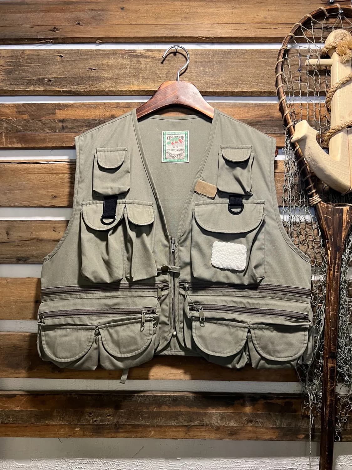 [M]90's USA 빈티지 멀티포켓 카키 피싱 베스트 상품이미지1