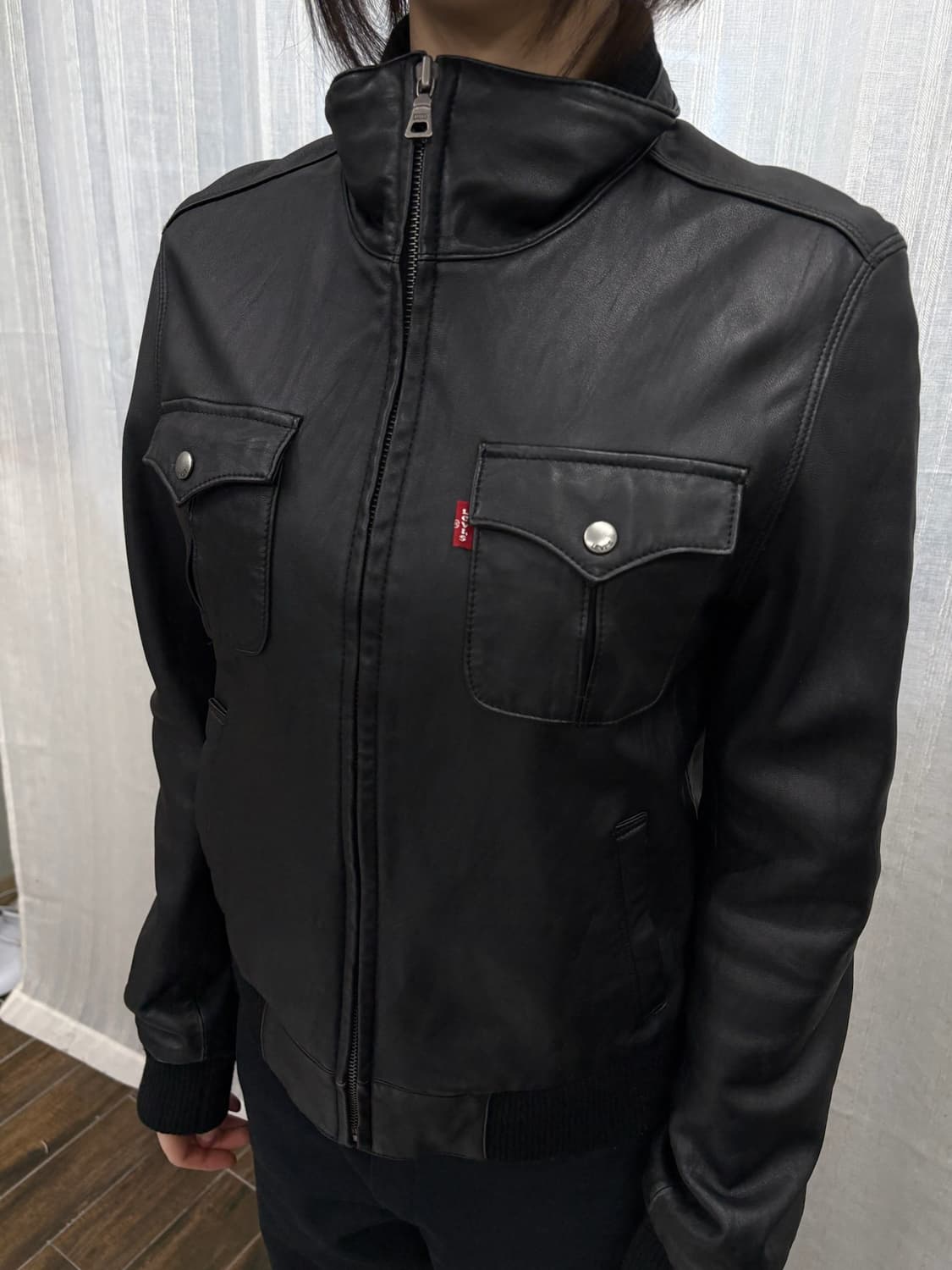 리바이스 블랙 레더 트러커 봄버 가죽 재킷 Levi’s 상품이미지1