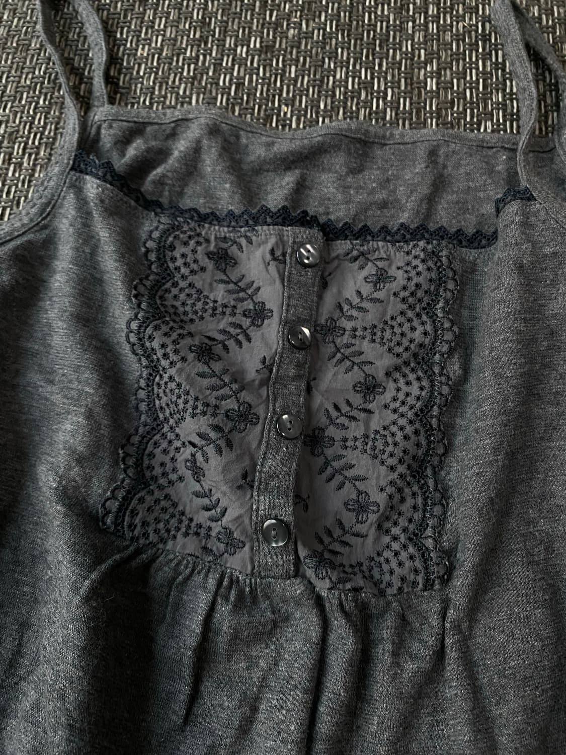 Y2K Lace&Flowers Pattern Grey Sleeveless 상품이미지4