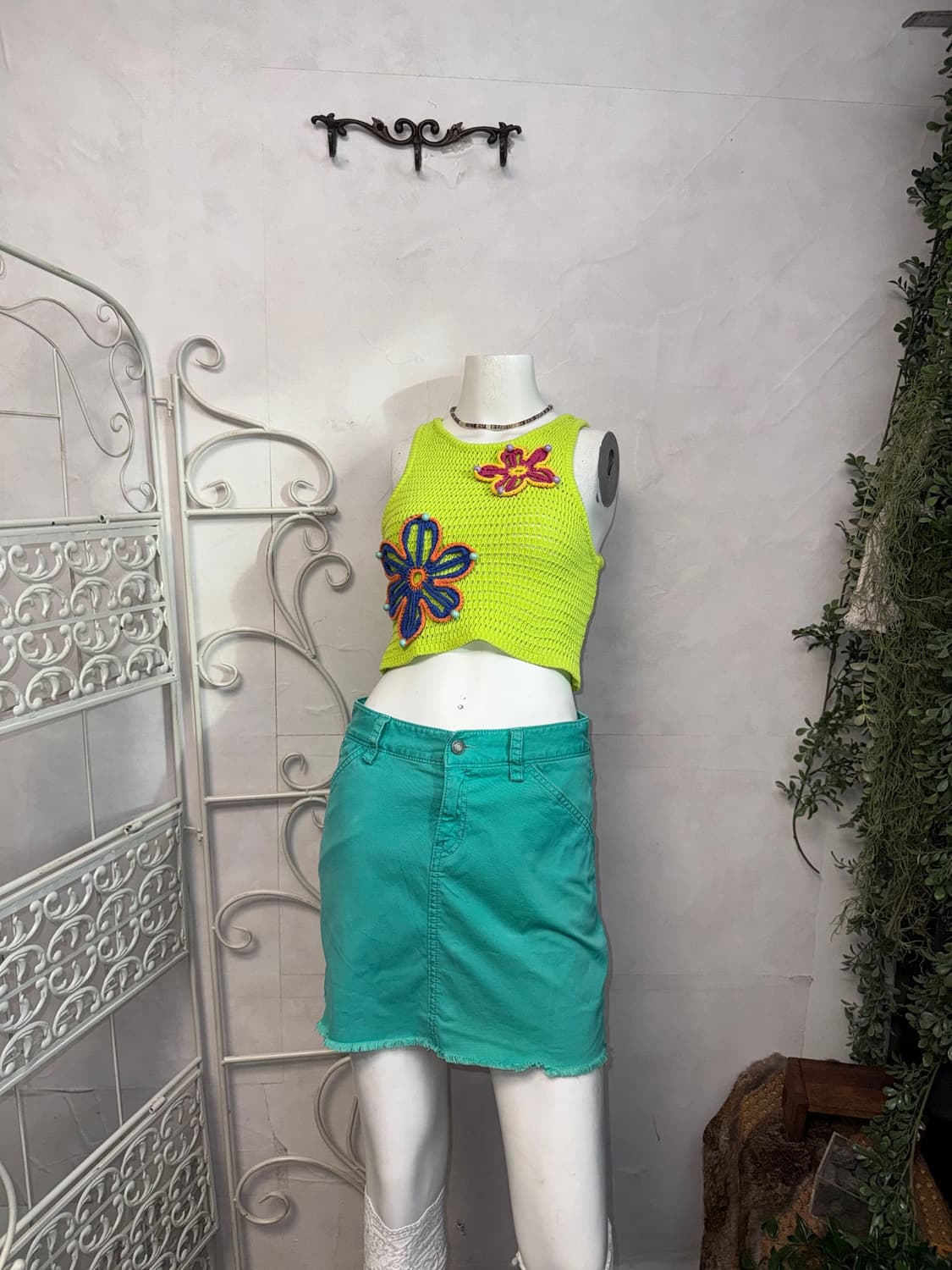 Lime knit flower crop sleevless 상품이미지2