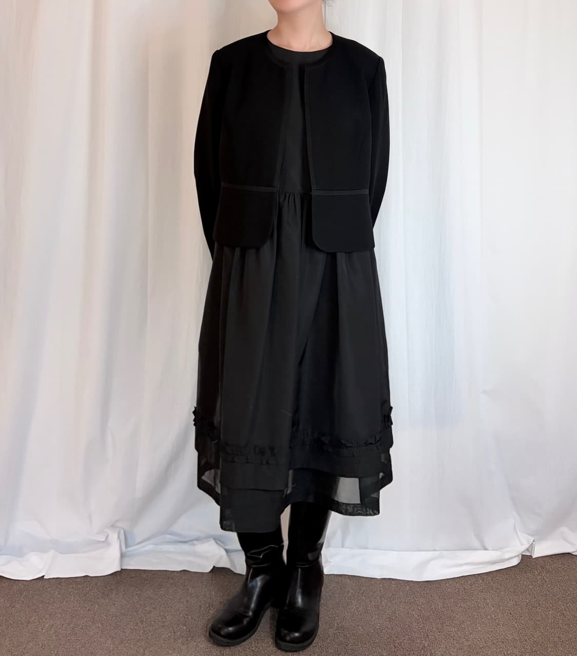 Collarless Blazer - Black 상품이미지3