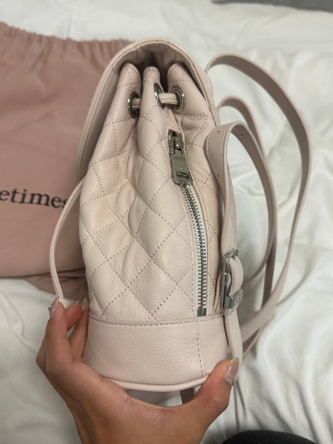 쓰리타임즈 아콘 퀼팅 백팩 핑크 상품이미지4