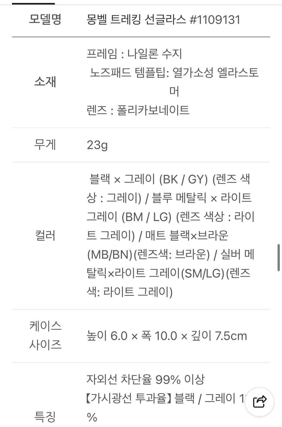 몽벨 접이식 선글라스 블랙 미개봉 새상품 상품이미지2