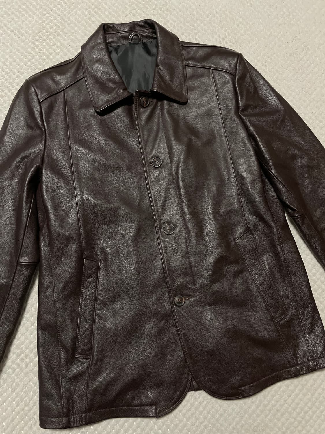 웨스턴 무드 카우하이드 소가죽 레더 카 코트 다크 브라운 상품이미지7