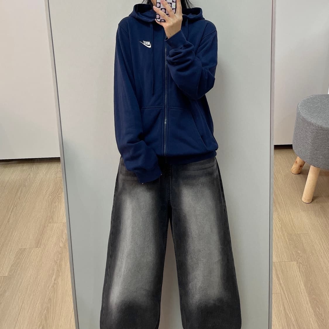 나이키 자수로고 네이비 후드집업 상품이미지2