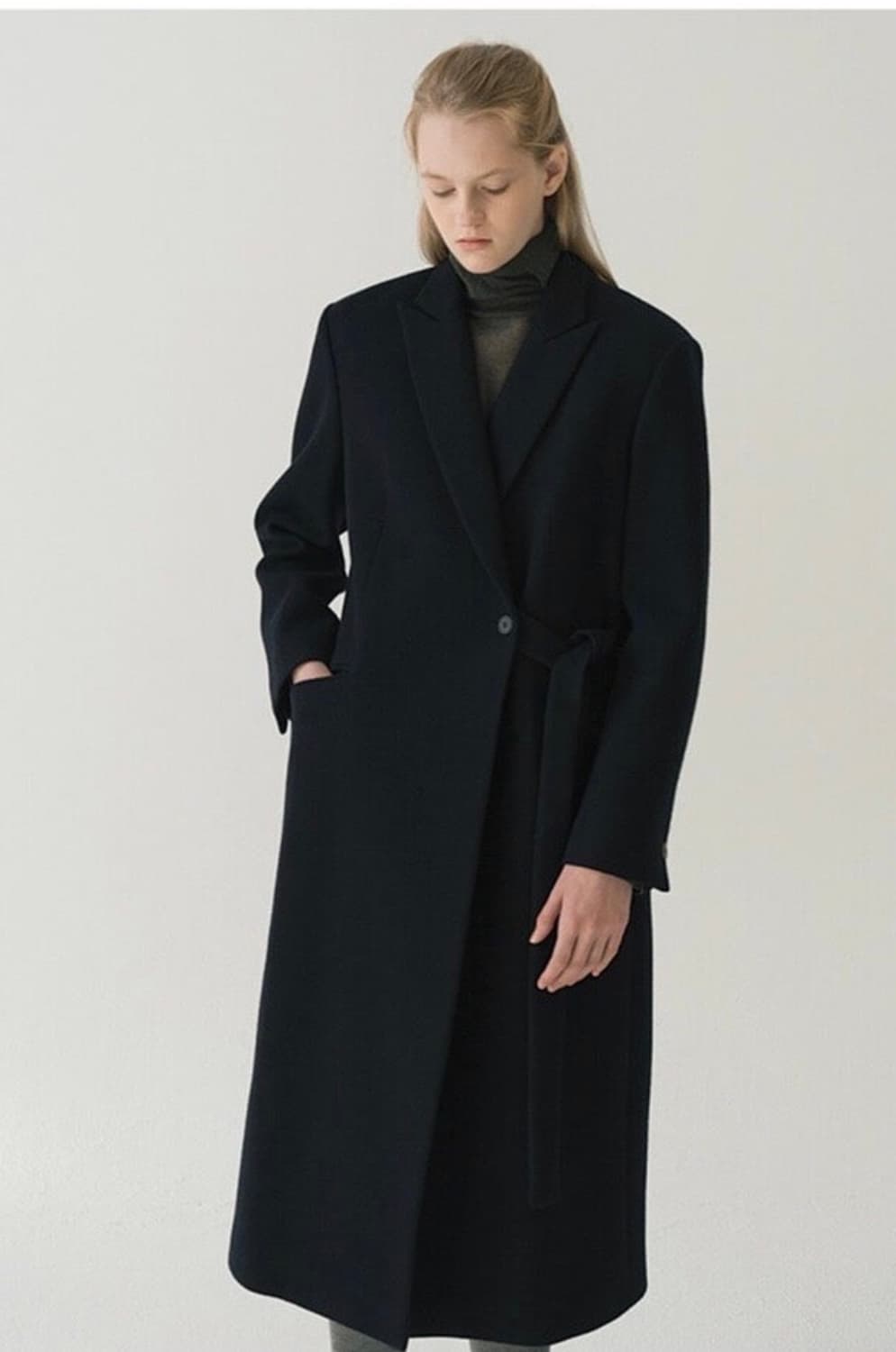 르917 사이드벨트 코트 (네이비) 상품이미지1