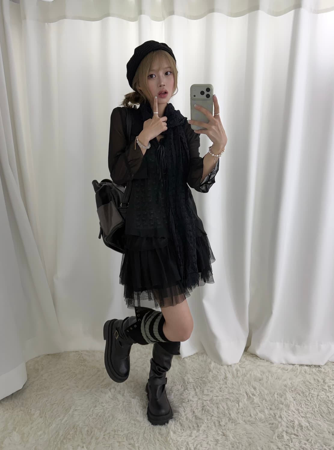 무채색 블랙 네코 페어리 니혼진 레이스 코디세트 상품이미지2