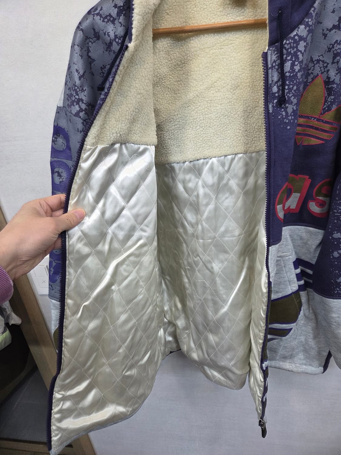 아디다스 일본판 빈티지 90s 빅로고 안감플리스 패디드 후드집업 자켓 L 상품이미지5