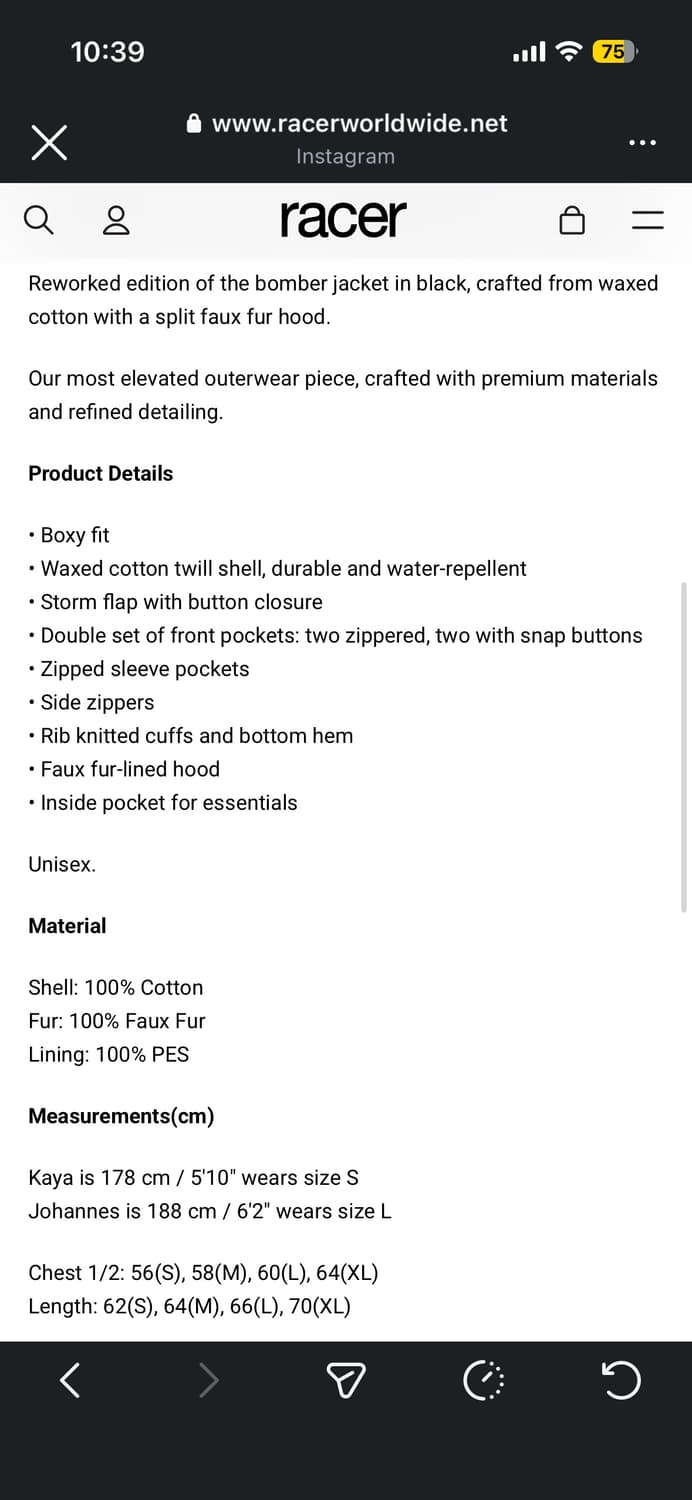 Racer worldwide 블랙 왁스 봄버 상품이미지4