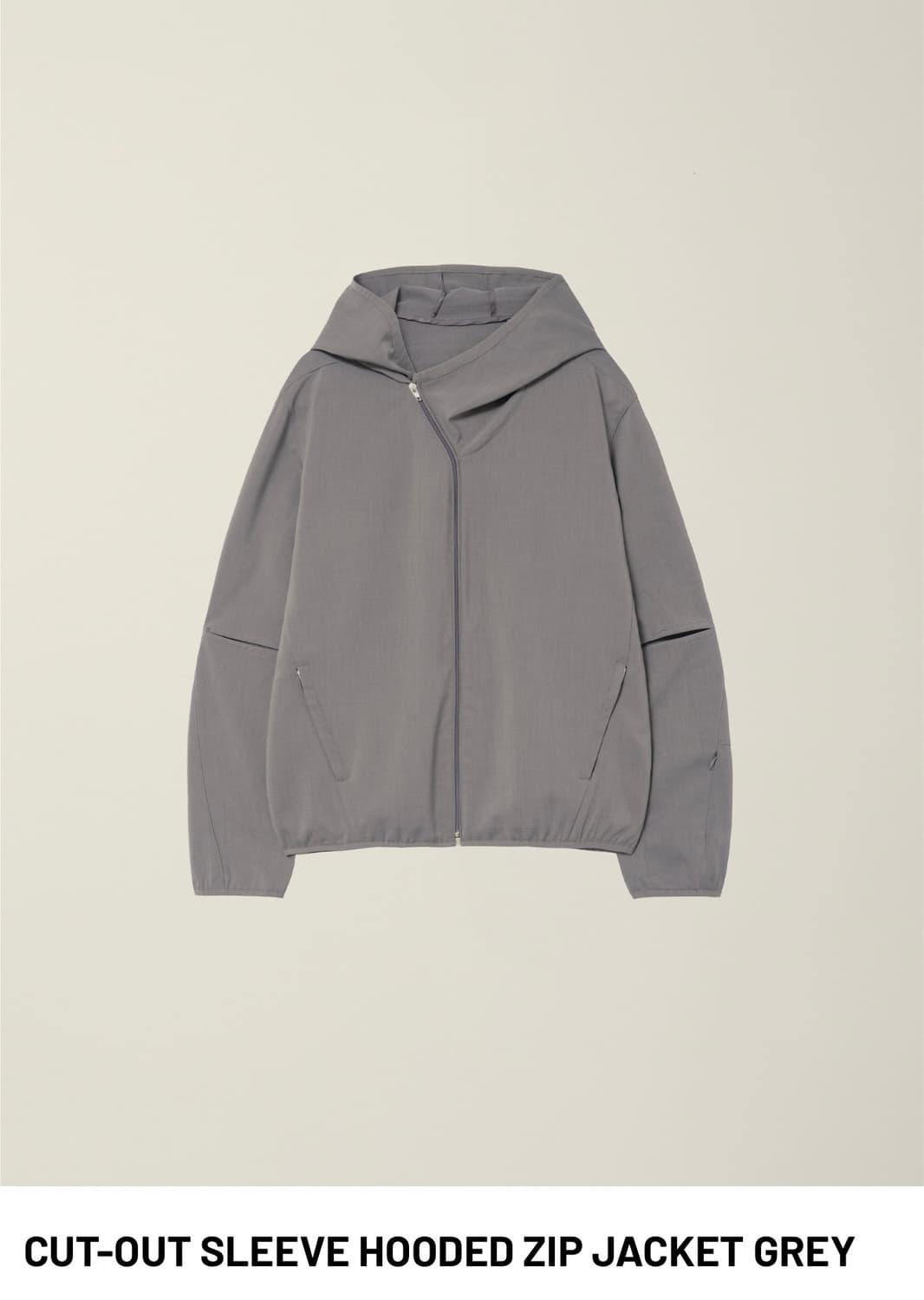CUT-OUT SLEEVE HOODED ZIP JACKET GREY M 상품이미지1