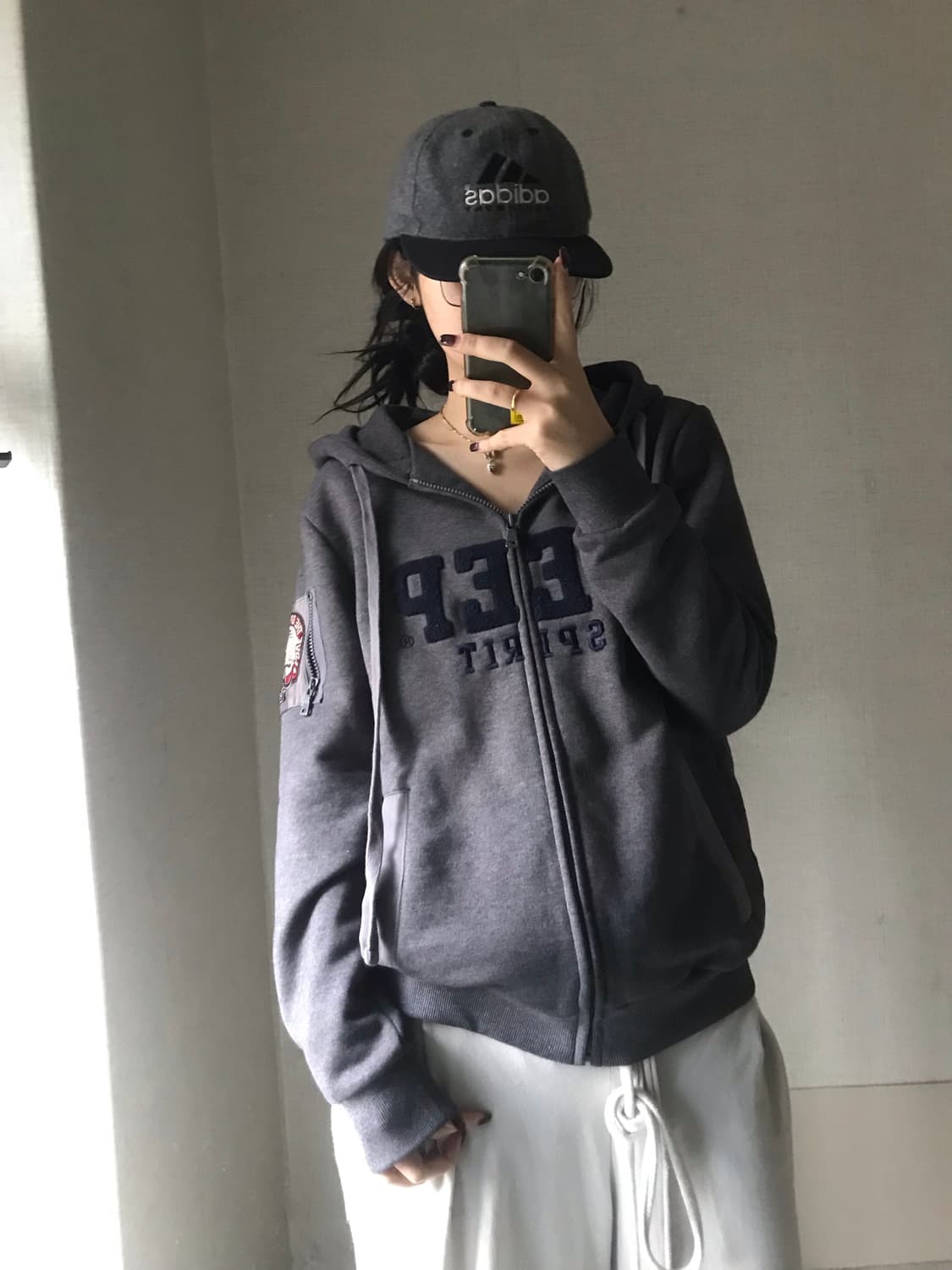 지프 그레이 후리스로고 후드집업 상품이미지3