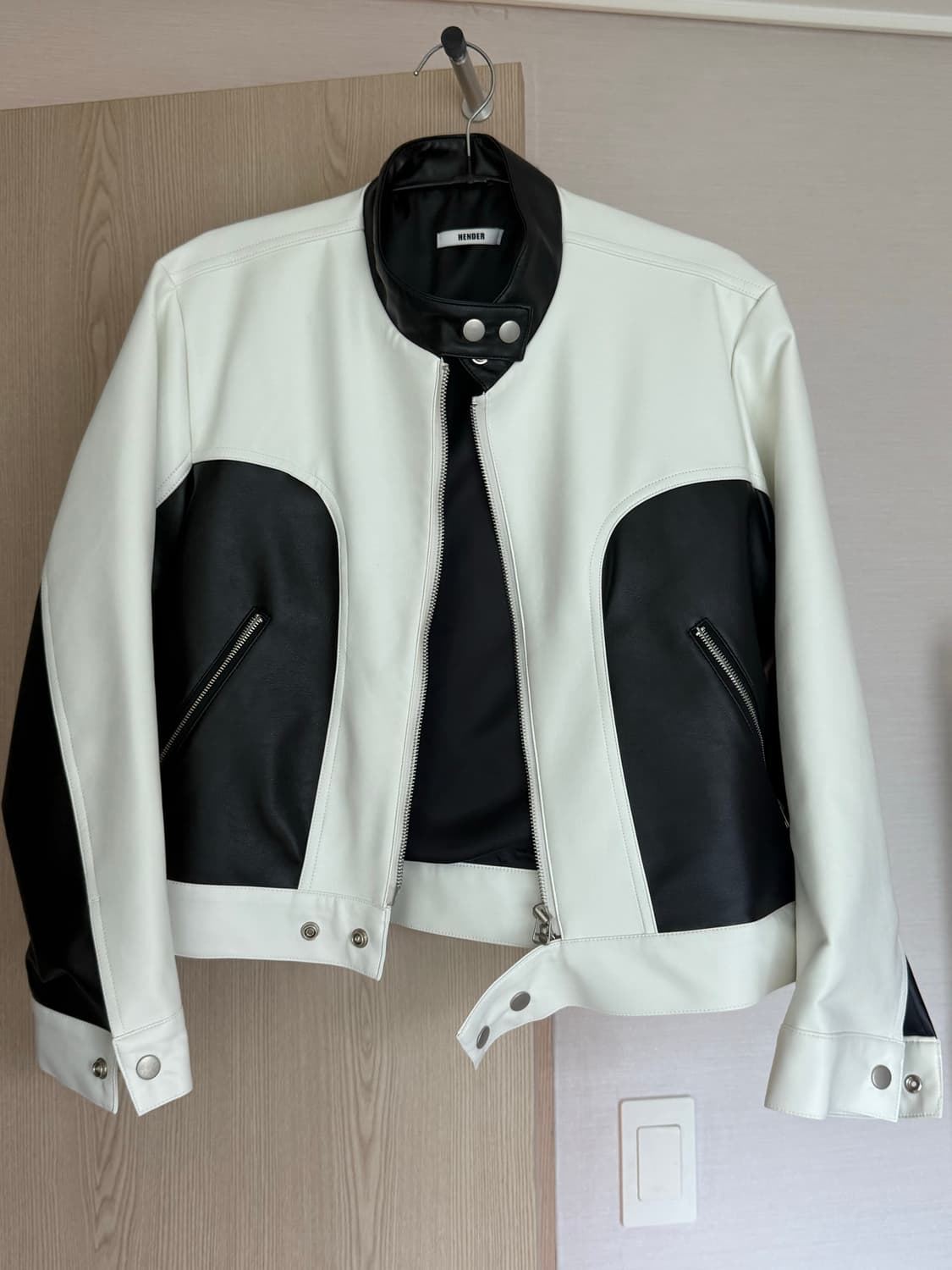 배색 레더 자켓 상품이미지1