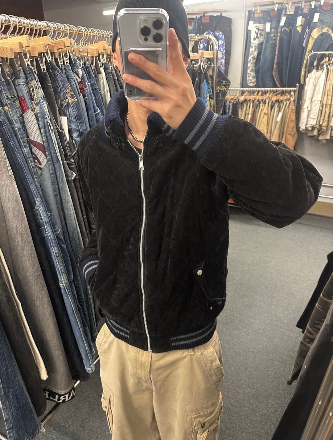 Smith's Amerioan 퀄팅 벨벳 자켓 블랙 상품이미지2