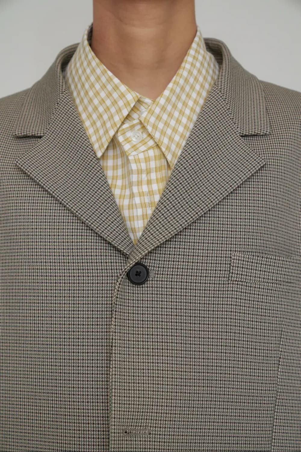 STU 3버튼 후크 그린체크 블레이져 상품이미지1