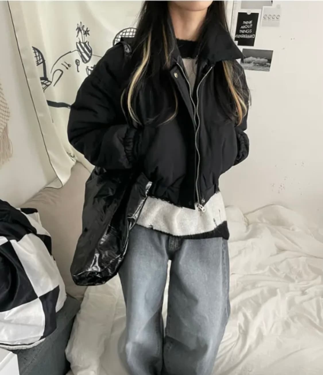 오피엠(OPM) two-way crop padding_블랙 상품이미지2