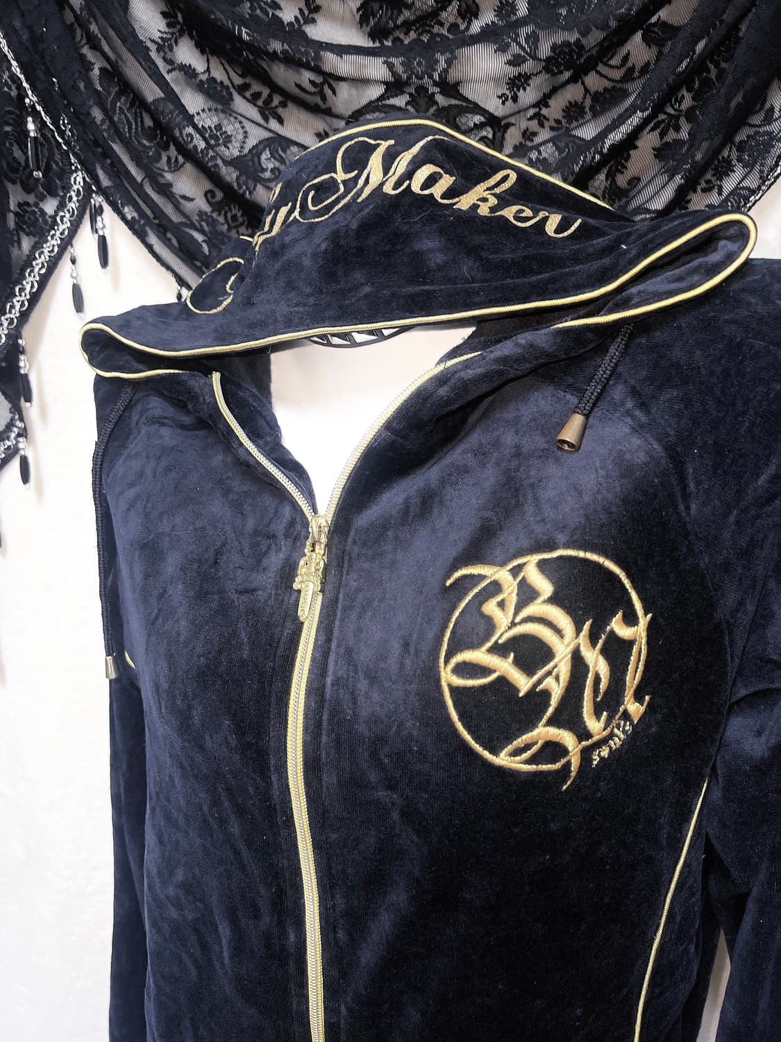 벨벳 후드집업 저지 고스 펑크 y2k 와투케 오네갸루 글리터 그런지 핀터 상품이미지3