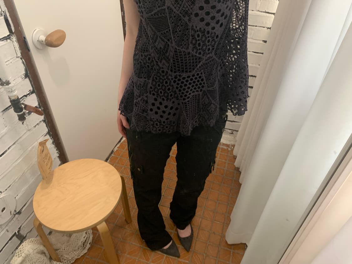 Charcoal Lattice Cap Sleeve Top 상품이미지8