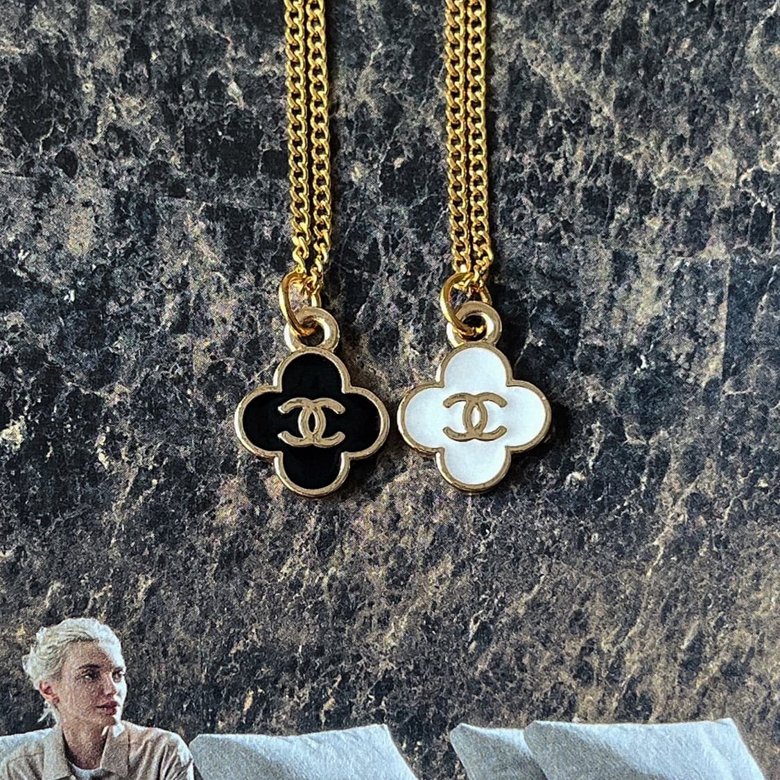 2Color 샤넬 쁘띠 클로버 업사이클링 골드 목걸이 상품이미지2
