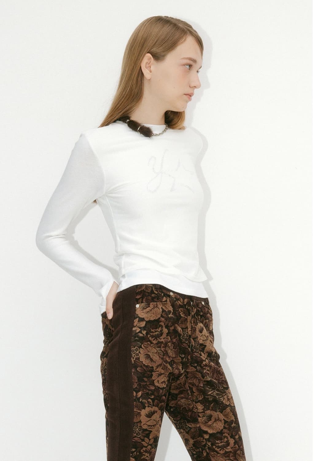 YUSE 유즈 메쉬 레이어드 앙고라 긴팔 상의 아이보리 화이트 흰색 이너 상품이미지1