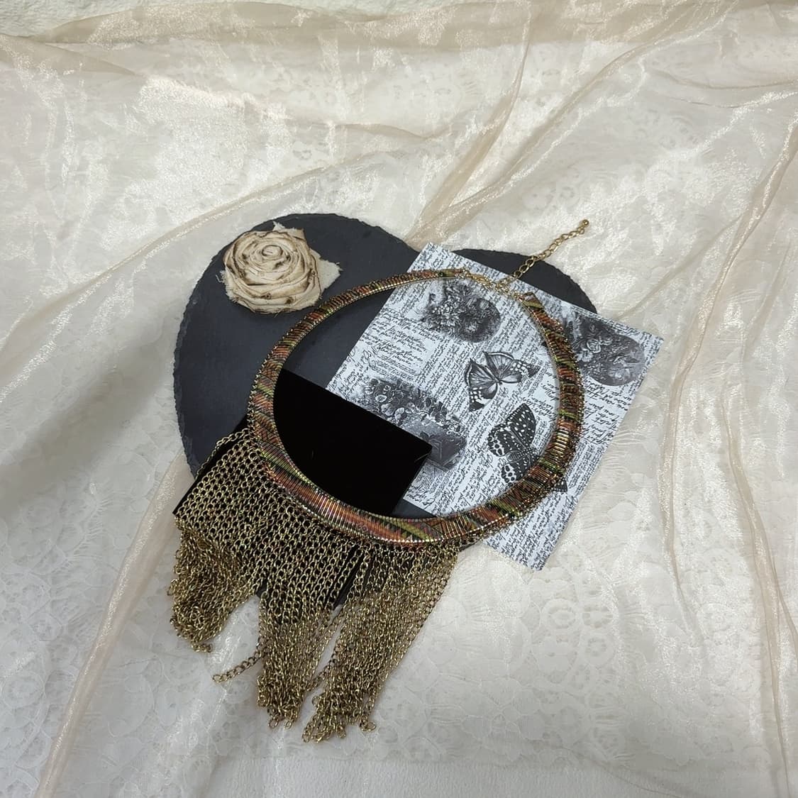 빈티지 에스닉  보헤미안 토템 컬러 잉크  스플래시 디자인태슬 초커 목인 상품이미지2