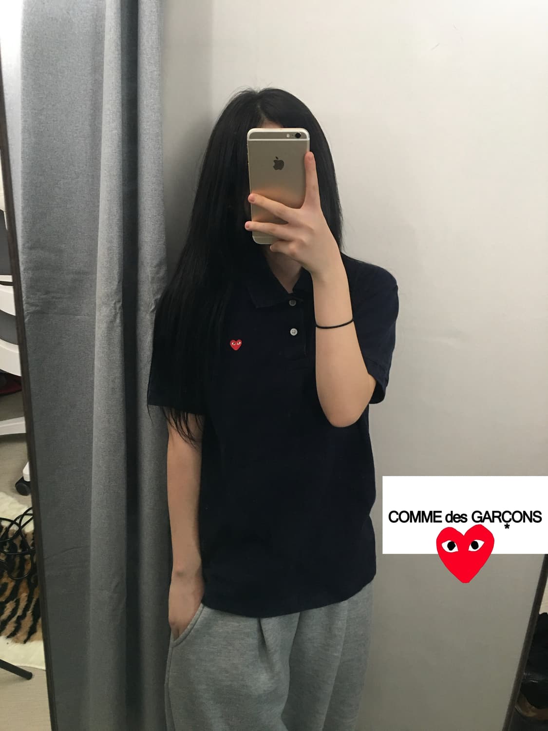 [정품]꼼데가르송 플레이 레드 하트 폴로셔츠 네이비 L 상품이미지1