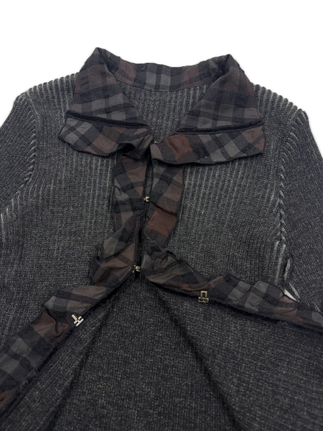 빈티지 EX NOVO 그레이 체크 프릴 가디건 상품이미지4