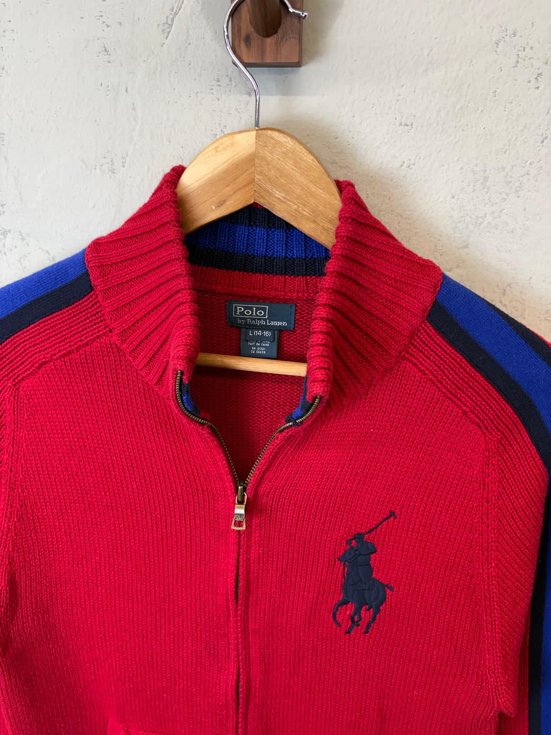 폴로랄프로렌 치프키프 빅포니 보이즈 니트 집업 레드 상품이미지5