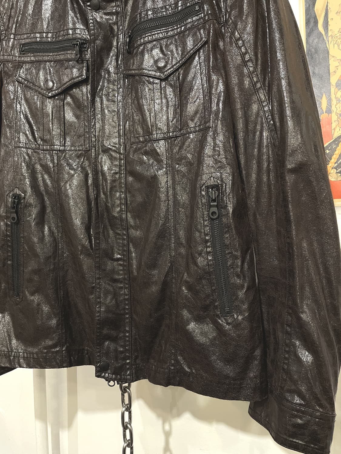 nicole club 딥브라운 글리터 페이크 레더 자켓 상품이미지3