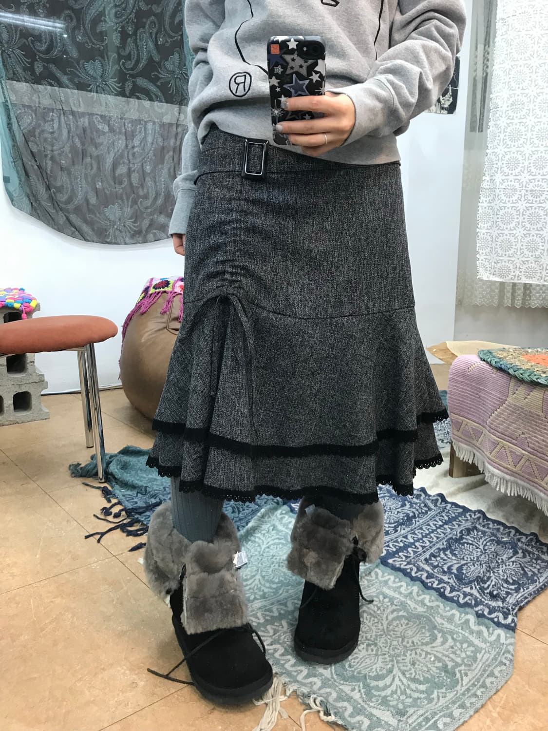 빈티지 여성 벨티드 레이스 프릴 스커트  상품이미지1