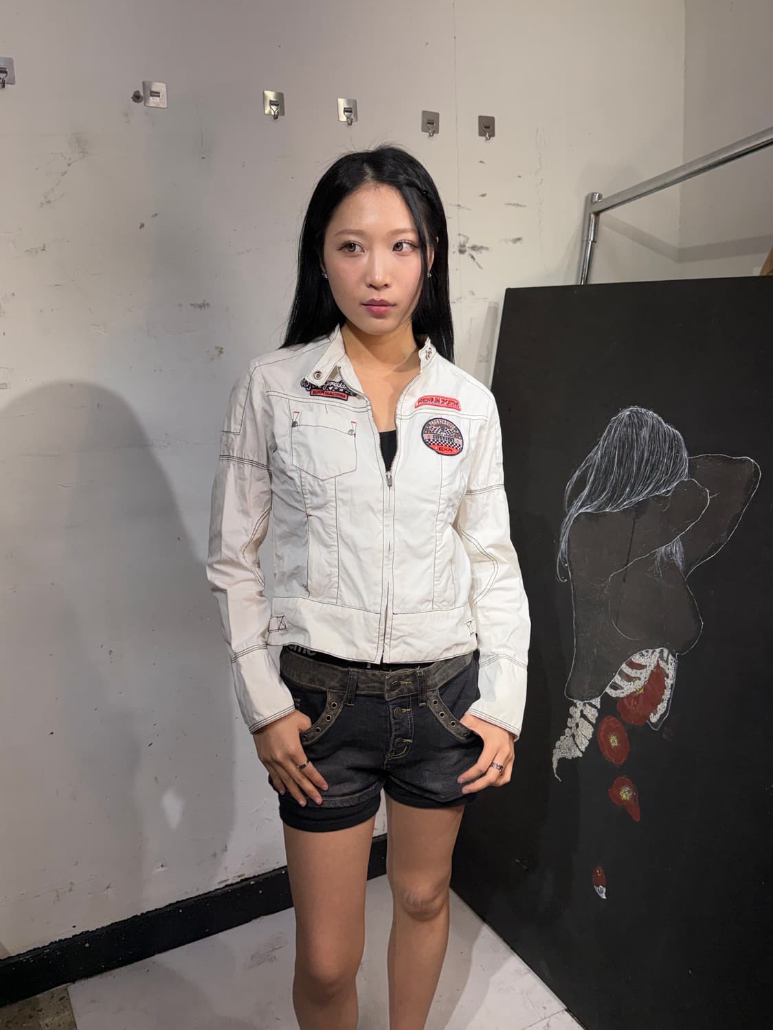 EXR 화이트 패치 레이싱 자켓 바이커 자켓 M 상품이미지3