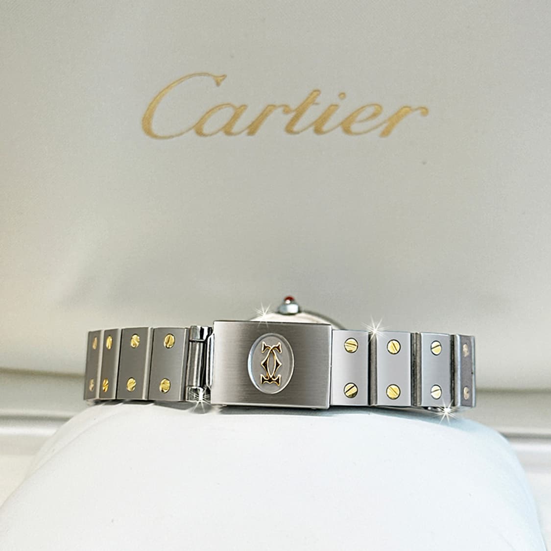 까르띠에 산토스 희귀 와인 다이얼 여성용 콤비 다이아 시계 상품이미지8