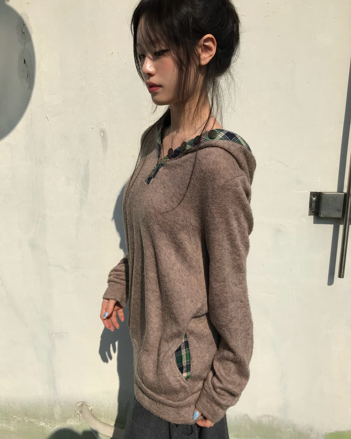 그린 체크 니트 후드 상품이미지6