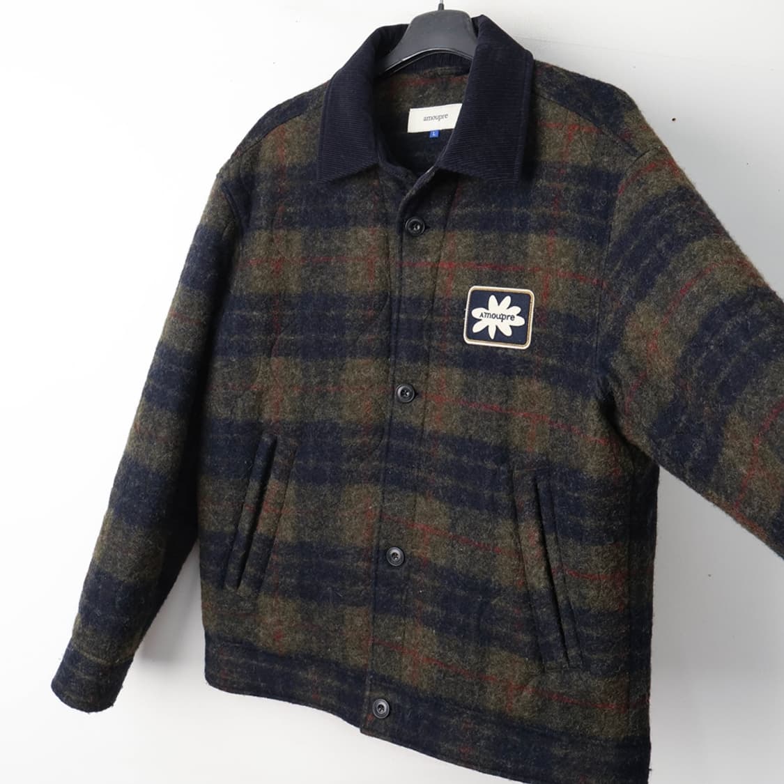 100/아모프레 울 혼방 퀼팅 체크 자켓 상품이미지5