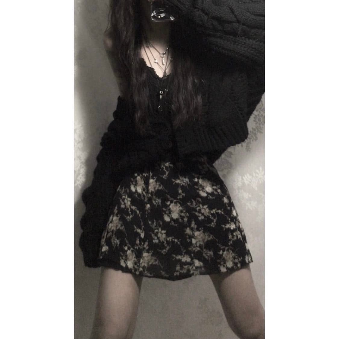 묘오우빈티지 블랙 오리엔탈 미니 스커트. 모리걸 상품이미지1