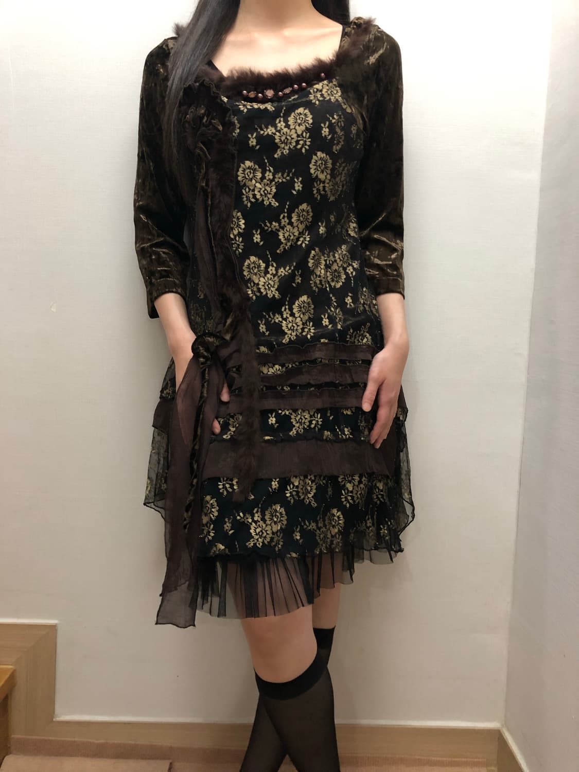 빈티지 브라운 오리엔탈 퍼 원피스 상품이미지2