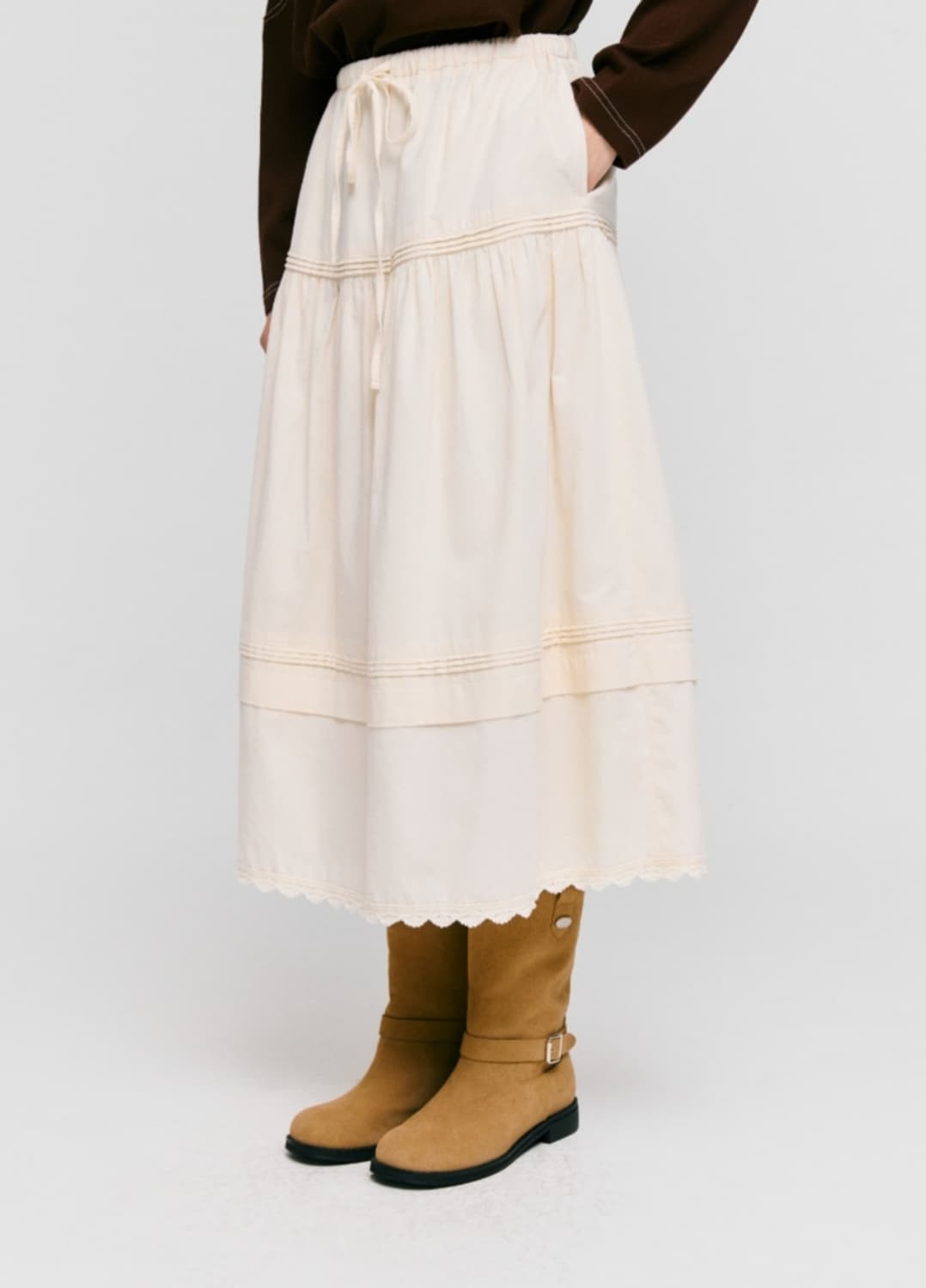 depound corduroy pintuck skirt cream 상품이미지2