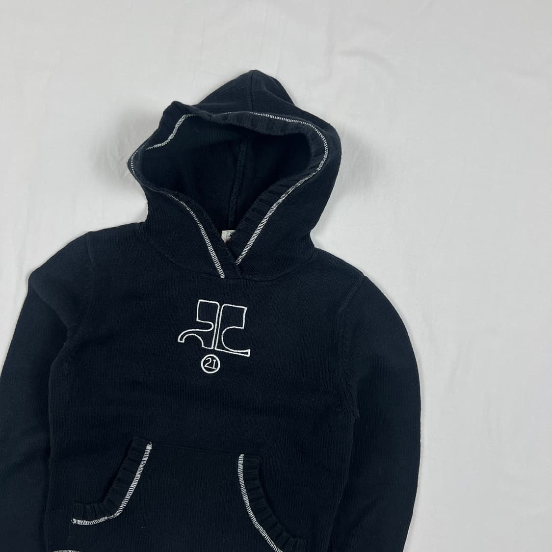 90‘s 꾸레주 courreges 로고 후드 니트 상품이미지2