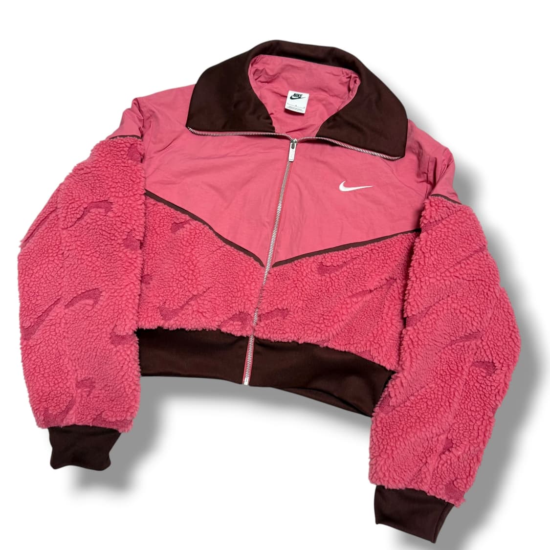 나이키 멀티로고 핑크 브라운 뽀글이 후리스 집업 상품이미지3