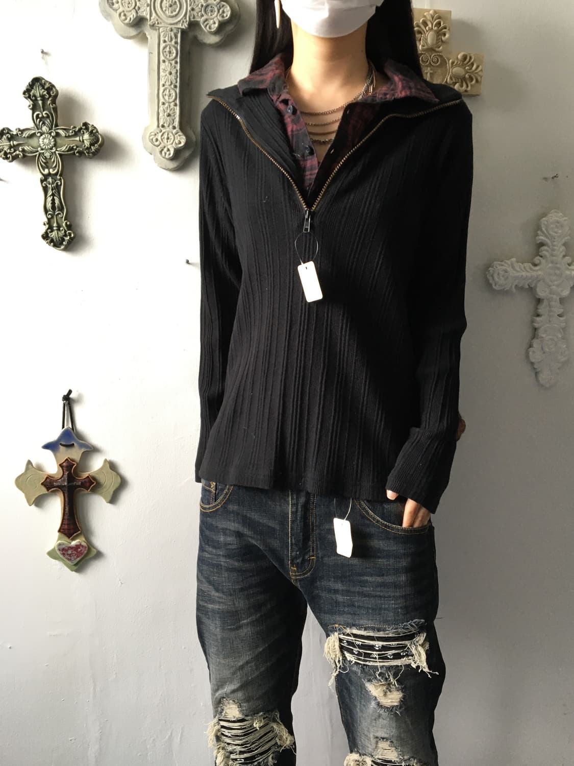 Shirt layered high neck ribbed sleeve 상품이미지6