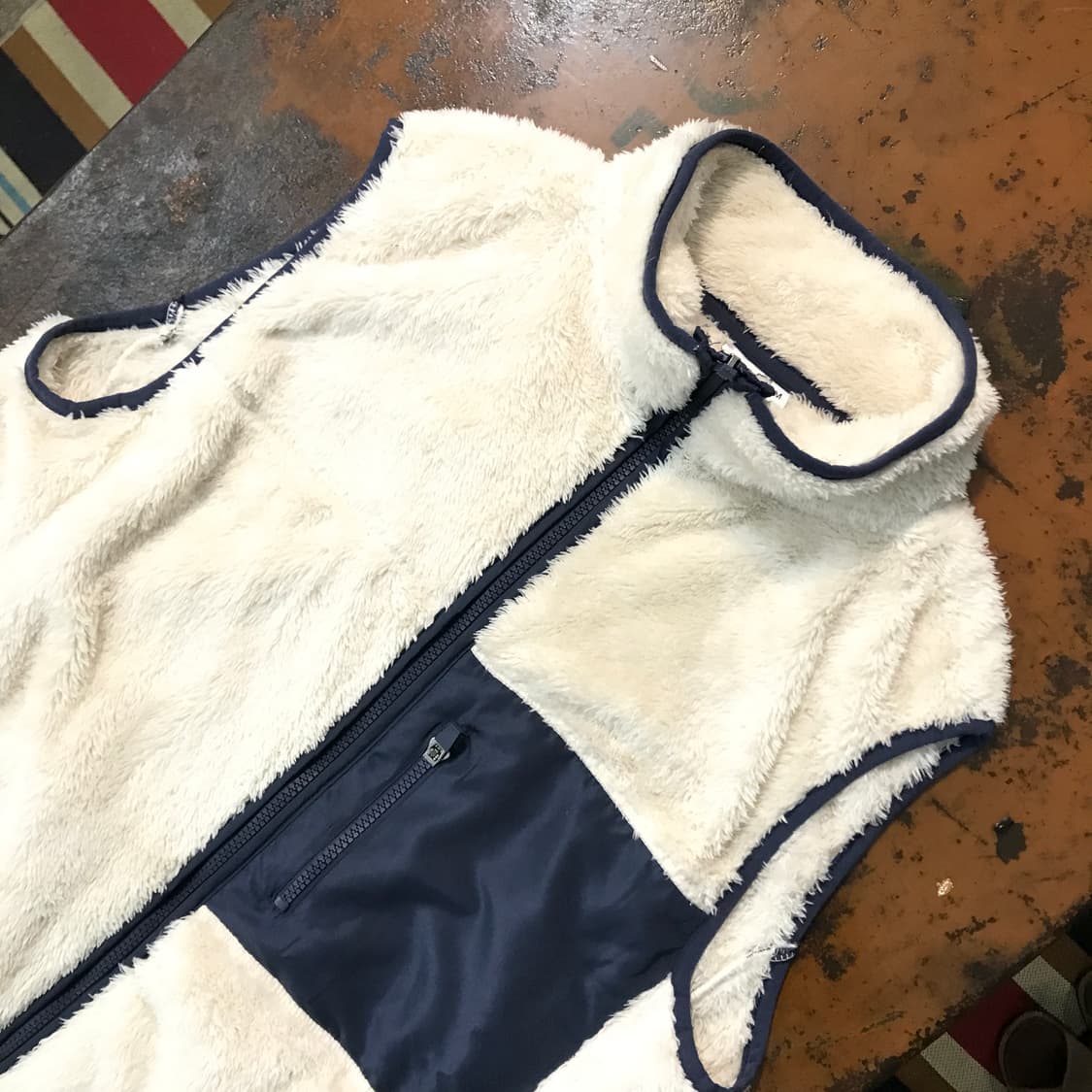 VTG 빈티지 크림 아이보리 양털 플리스 조끼 남성 102 여성 프리 상품이미지3