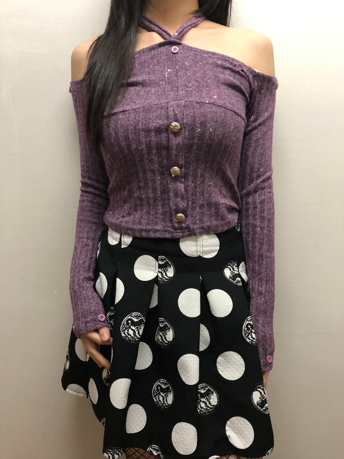 빈티지 퍼플 글리터 홀터넥 탑 상품이미지5