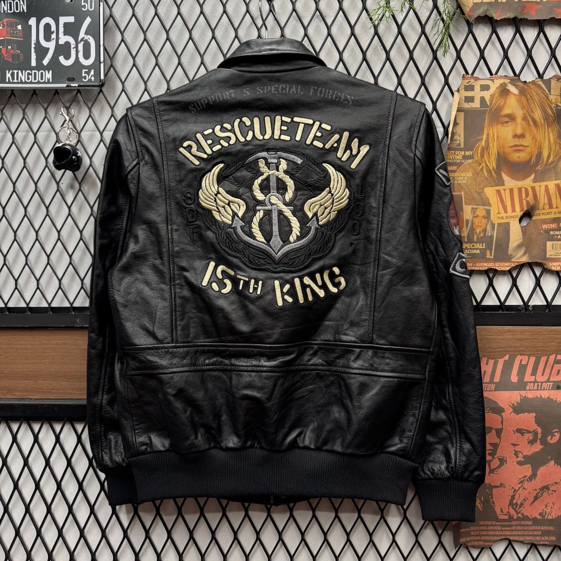 ITA VINTAGE 레더 봄버 자켓 전후면 패치 포인트 블랙 상품이미지6